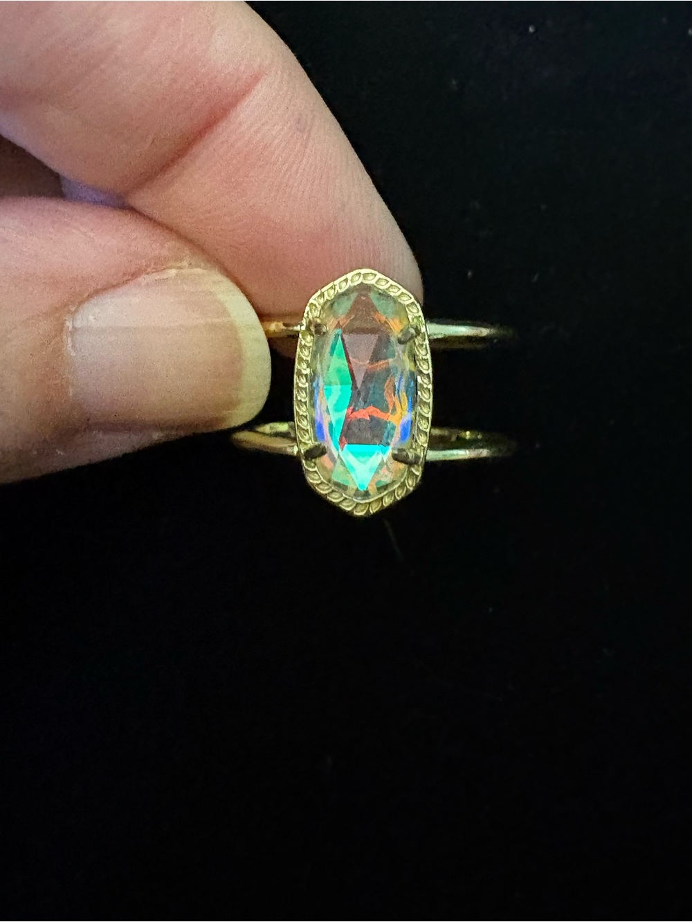 Kendra Scott Gold Double-Band Ring with Iridescent Glass Stone size 8